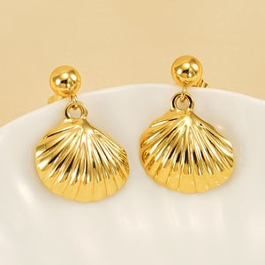 1 Pair Classic Sea Shell Stainless Steel  Gold Color Women's Drop Earrings h5 Picture2